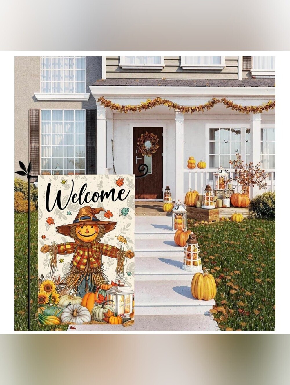 Welcome Harvest Scarecrow Garden And Home Flag Set Of 2 #1284 - Picture 8 of 9